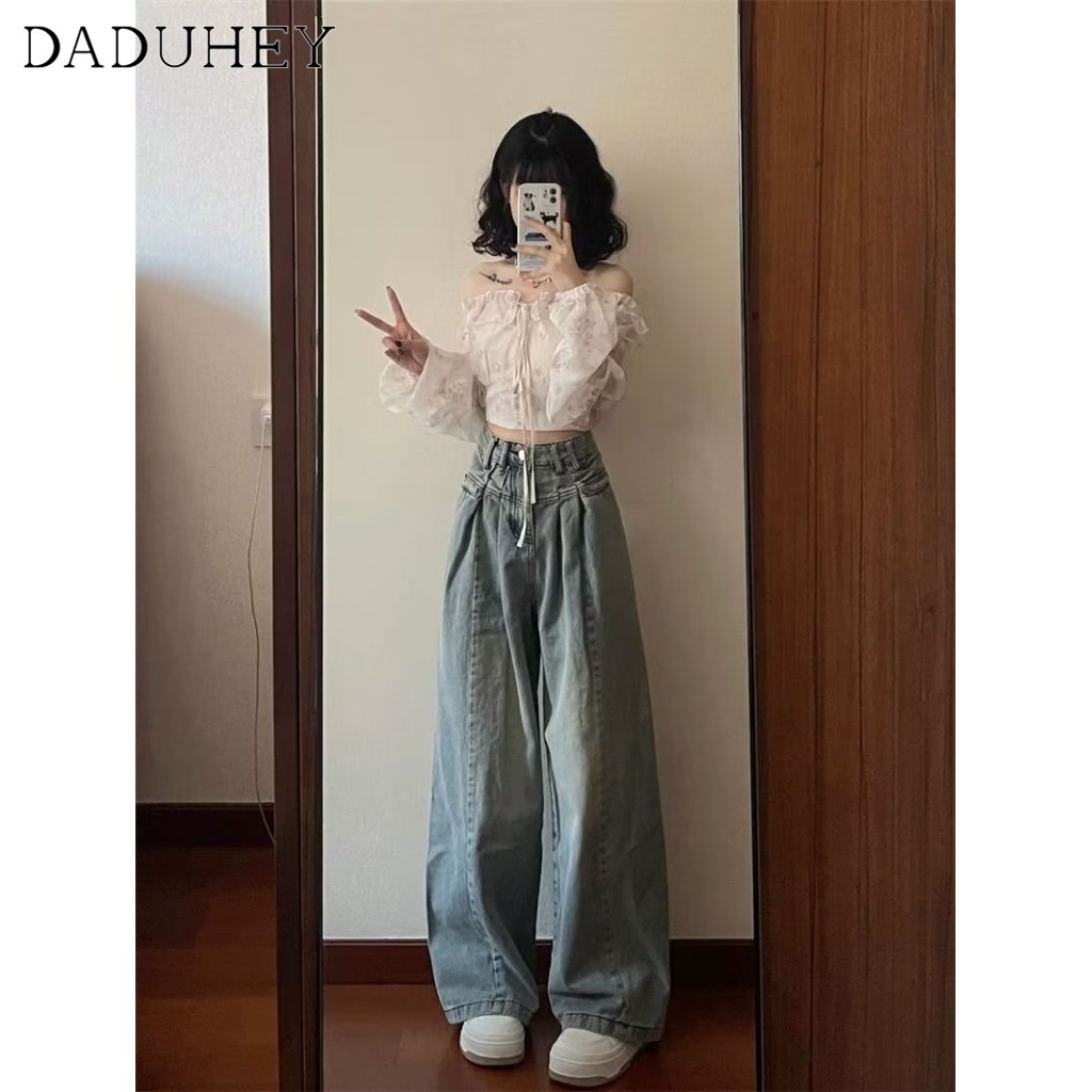 Ảnh DaDuHey New American Ins High Street Retro Casual Jeans Niche High Waist Wide Leg Pants Large Size Trousers 4