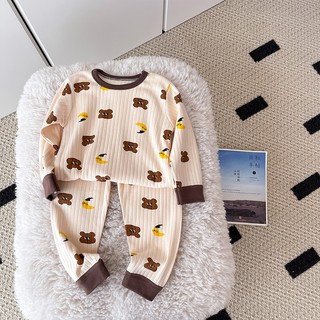 Hàng Mới Về 0-15Years Cao Cấp Trẻ Em 100% Cotton Nguyên Chất Bộ Đồ Ngủ Hoạt Hình Jacquard Giữ Ấm Đồ Ngủ