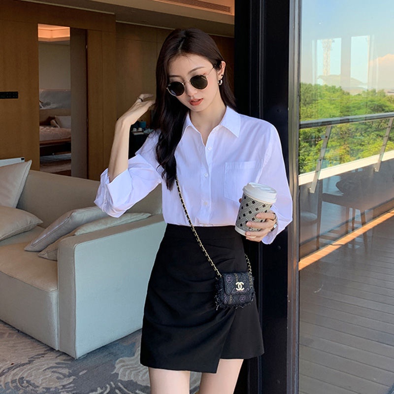 Áo Sơ Mi Trắng Cổ Đứng Phong Cách Hàn Quốc Chất Lượng Cao Cho Nữ