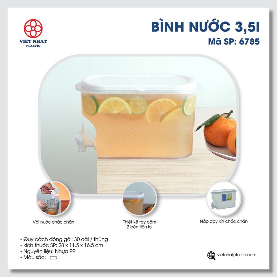 Bình Nước Có Vòi Để Tủ Lạnh, Nhựa Dẻo PP Cao Cấp, Công Nghệ Nhật Giữ Nhiệt, Dung Tích 3.5L