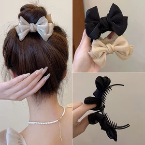 Kẹp Tóc Nơ Đính Ngọc Trai Giả Bằng Satin Phong Cách Hàn Quốc Thời Trang Cho Nữ