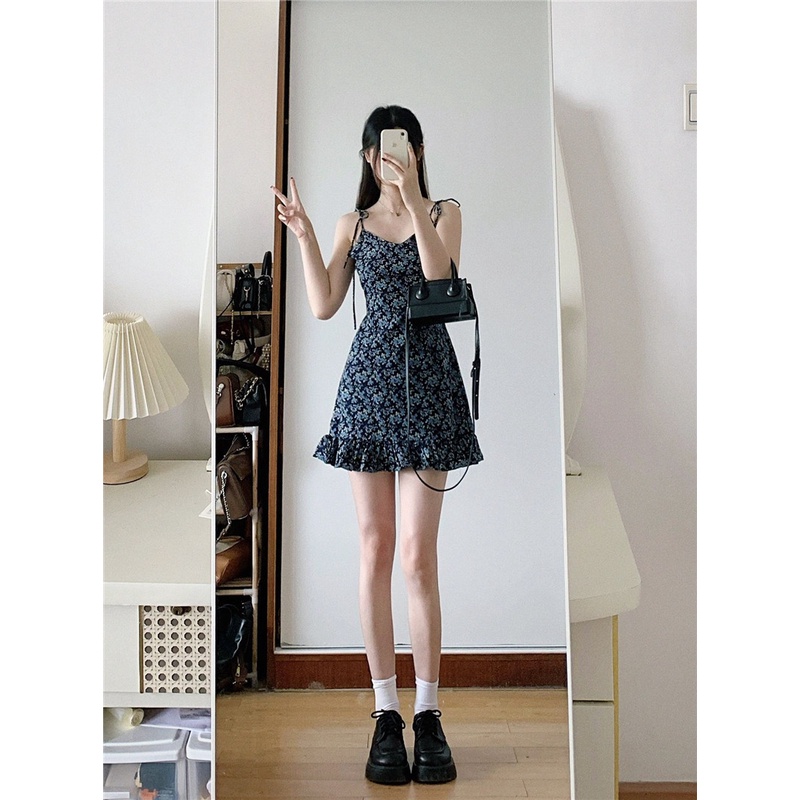 Suxi Phong Cách Hàn Quốc Ôm Phù Hợp Với Đầm Dự Tiệc Vintage Hoa Sling Đầm