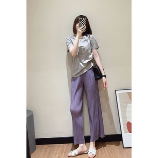 Quần xếp ly thẳng Miyake Slimer Look Quần ống rộng đến mắt cá chân thông thường