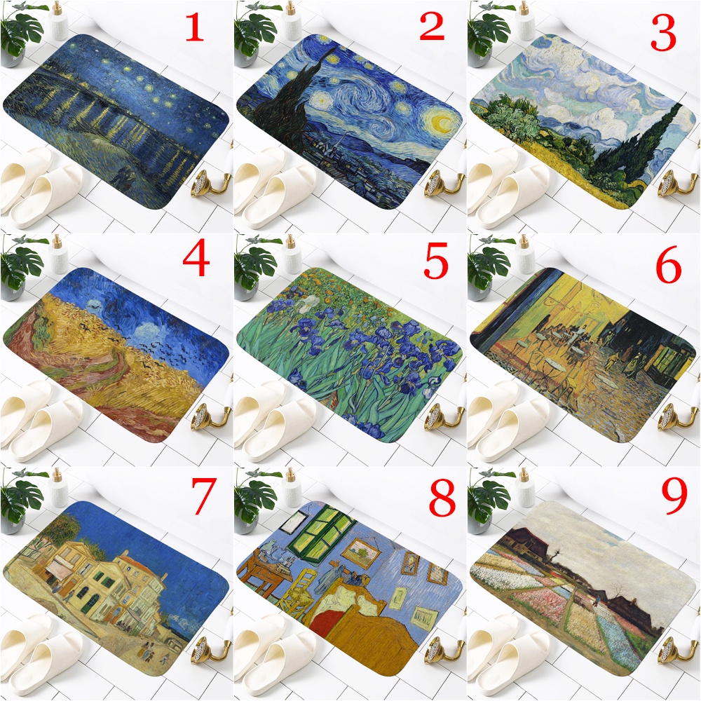 Thảm lót cửa chùi chân Chống Trượt In Hình Tranh Sơn Dầu Van Gogh Kích Thước 60x40cm