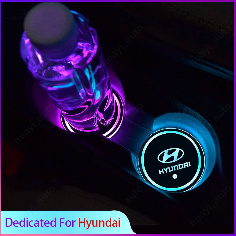 Đế Lót Ly Có Đèn LED Nhiều Màu Sắc Trang Trí Xe Hơi Hyundai HB20 Creta Tucson Ioniq 5 Palisade Santa Fe I10 Accent Avante