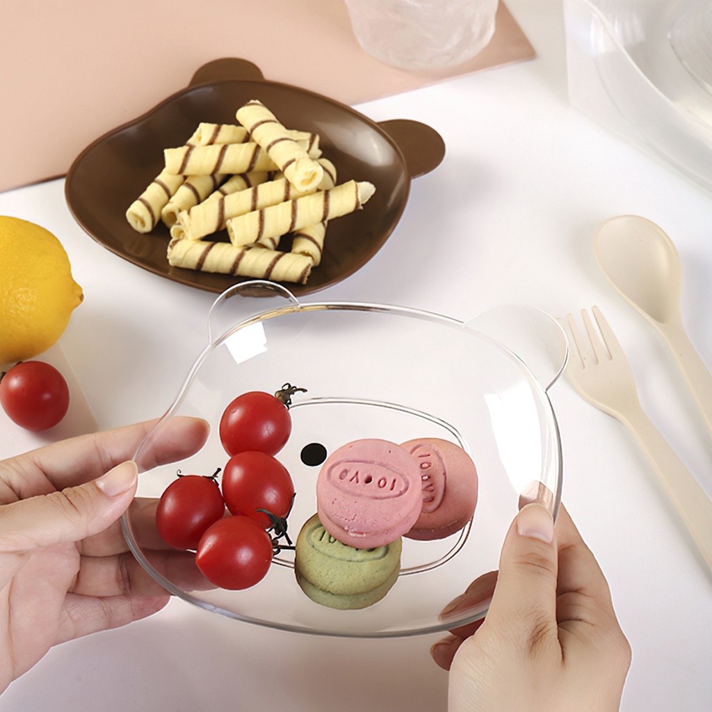 Đĩa Nhựa, Khay Đựng Đồ Ăn Vặt, Đĩa Decor Hình Gấu Hoạt Hình Để Bàn