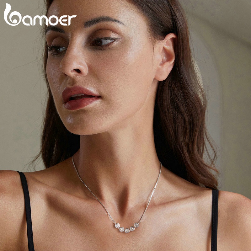 Vòng cổ BAMOER bạc 925 vvs1 d màu 0.3 carat đá moissanite chính hãng MSN022