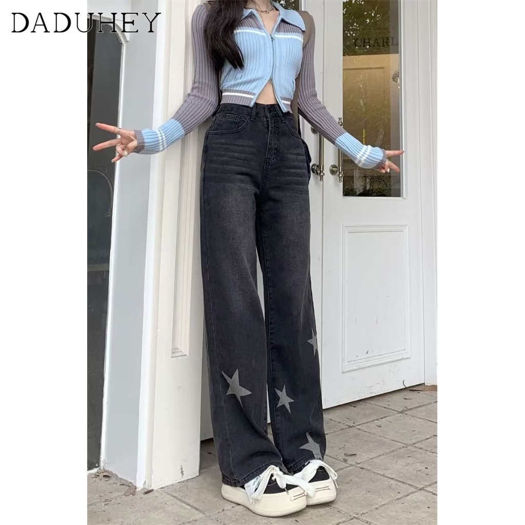 Ảnh DaDuHey New American Ins High Street Thin Jeans Niche Stars High Waist Wide Leg Pants Large Size Trousers 4