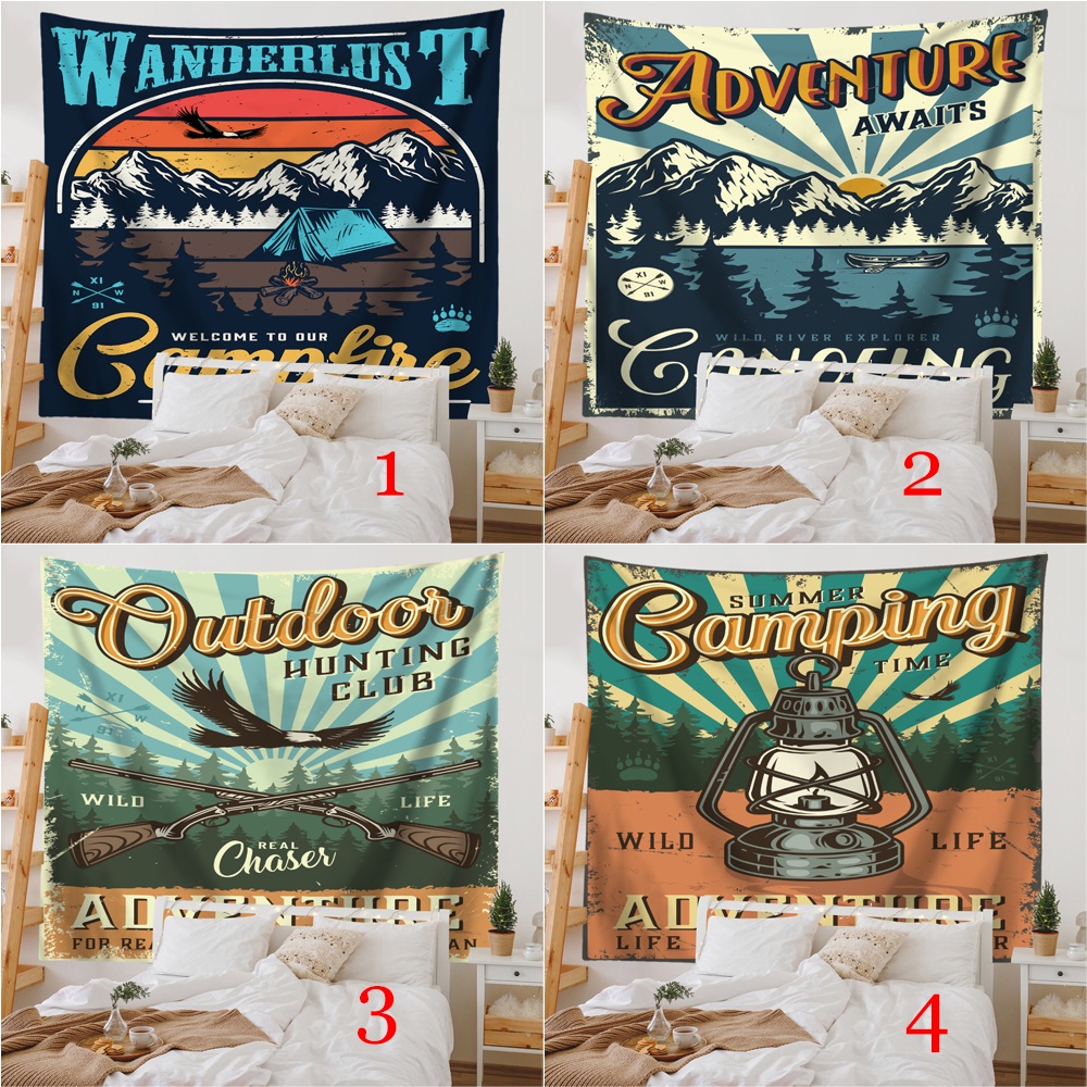 Retro summer camping wall tapestry with clips polyester tapestries phòng ngủ treo tường tấm thảm trang trí phòng quà tặng (có kẹp)