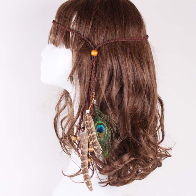 Cooo Băng Đô Cài Tóc Đính Lông Vũ Phong Cách Boho Sáng Tạo Kiểu Ấn Độ
