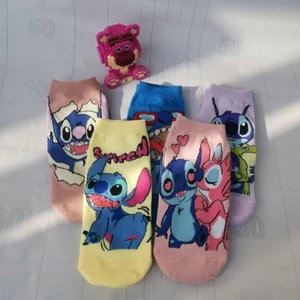 Set 1 / 5 Đôi Vớ Thể Thao In Họa Tiết Hoạt Hình Disney Stitch Thiên Thần Đáng Yêu Thời Trang Unisex