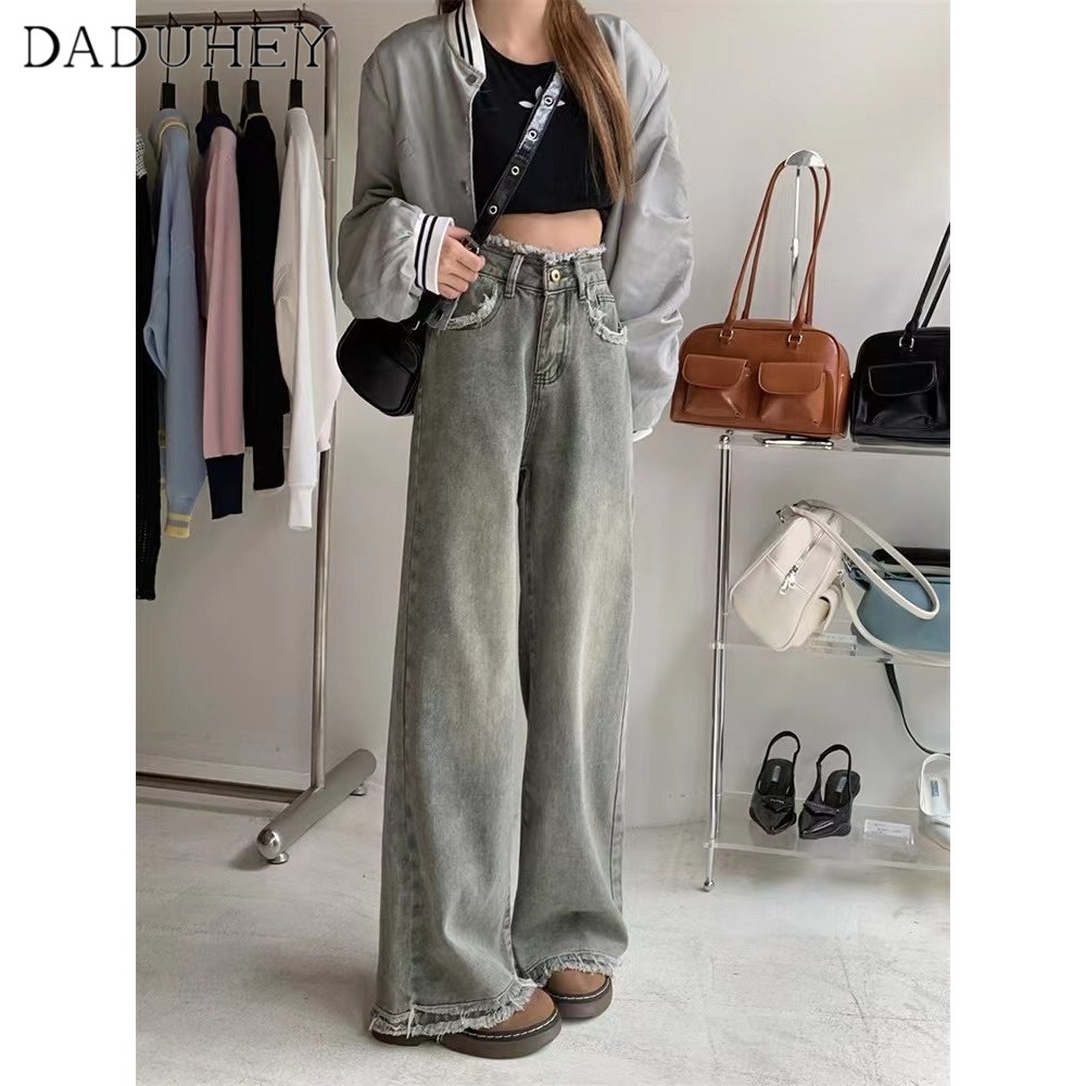 Ảnh Quần jean dài DADUHEY ống rộng lưng cao viền thô phong cách Hàn Quốc cổ điển thời trang dành cho nữ cỡ lớn 2