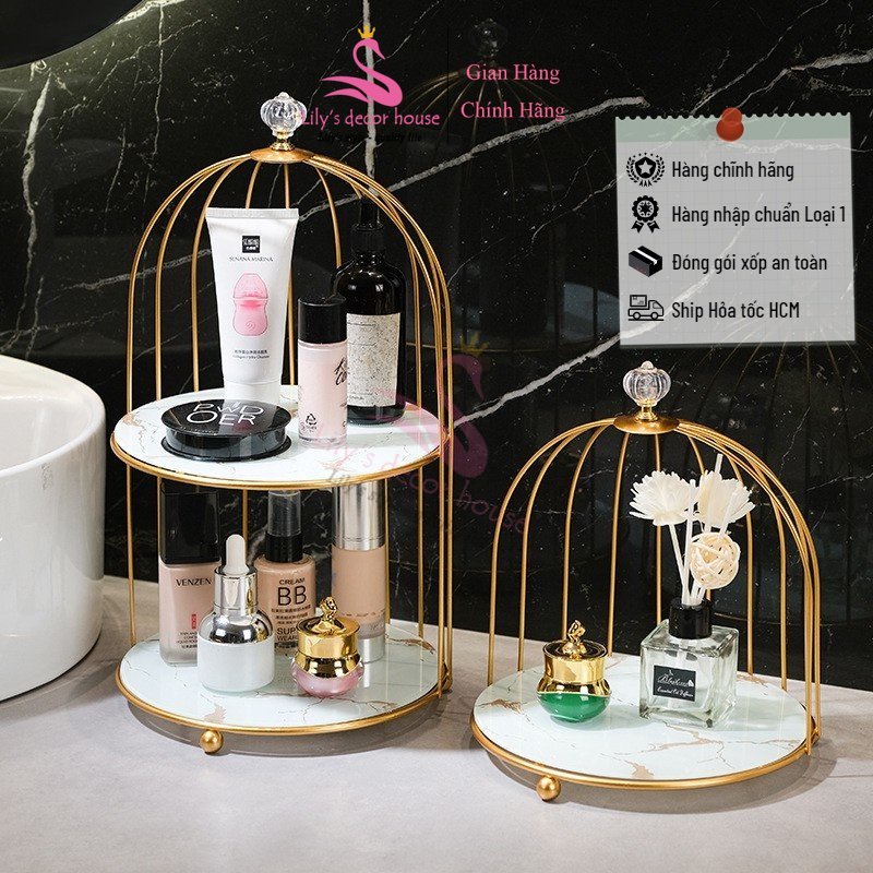 Kệ đựng mỹ phẩm lồng chim Lily's decor house một hai tầng trang trí nhà đựng bánh kẹo