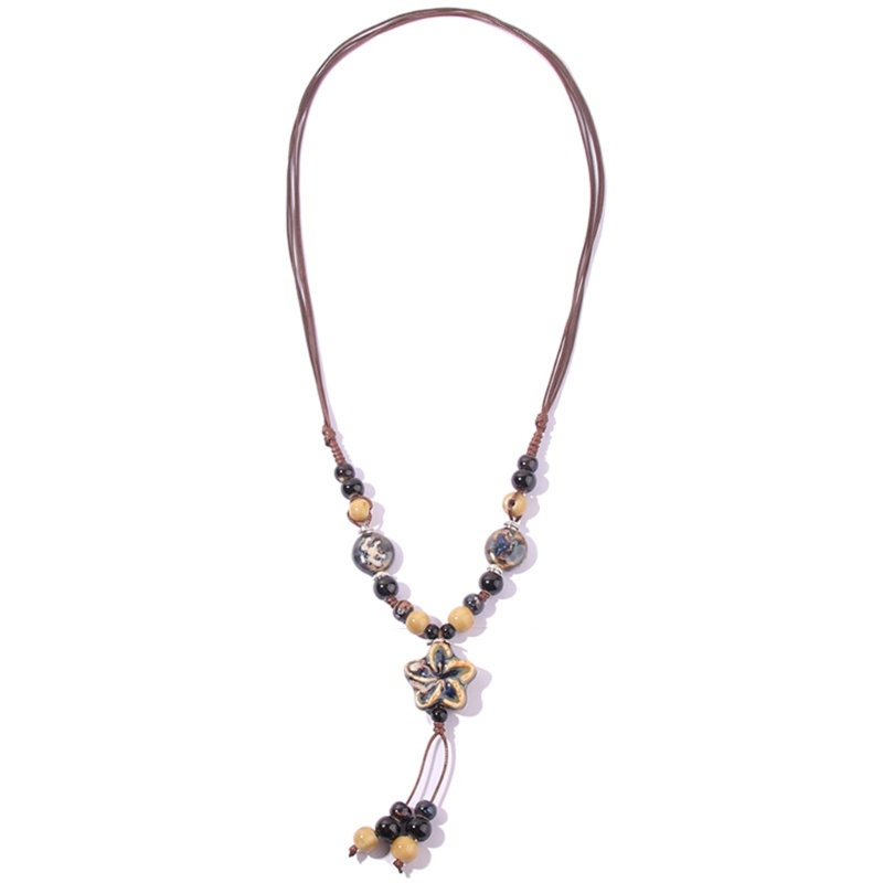 Vòng Cổ Choker Hạt Gốm Nhiều Màu Hình Hoa Tua Rua Phong Cách Bohemian Dành Cho Nữ