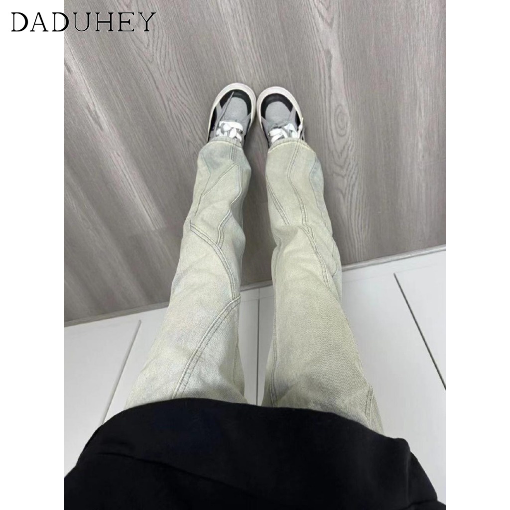 Ảnh Quần jean DADUHEY dài ống thẳng lưng cao size lớn ghép nối phong cách Mỹ niche mới 3