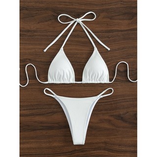 Bộ Đồ Bơi Bikini Hai Mảnh Bằng Vải Dệt Kim Mềm Màu Trơn Dành Cho Bạn Nữ