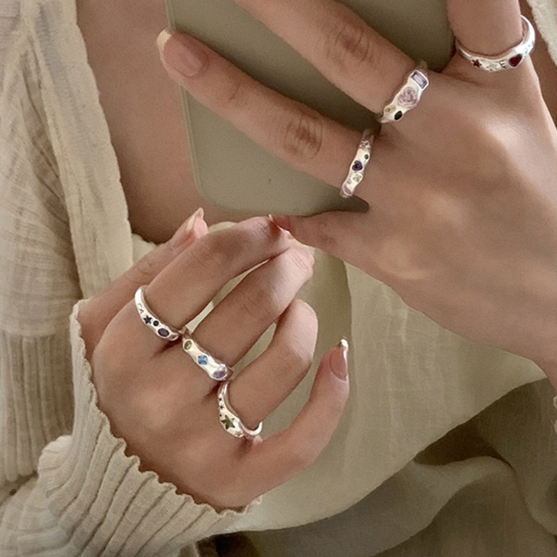 Jenniferab Nhẫn Zircon Y2K Điều Chỉnh Trang Sức Thẩm Mỹ