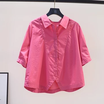 Áo Sơ Mi Nữ, Áo Sơ Mi Nửa Tay, Áo Sơ Mi Màu Trơn, Thiết Kế Độc Đáo, Áo Sơ Mi Cotton Đỏ Hồng Nữ, Quần Áo Phong Cách Hàn Quốc, Áo Sơ Mi Mặc Đi Làm, Quần Áo Thời Trang Nữ