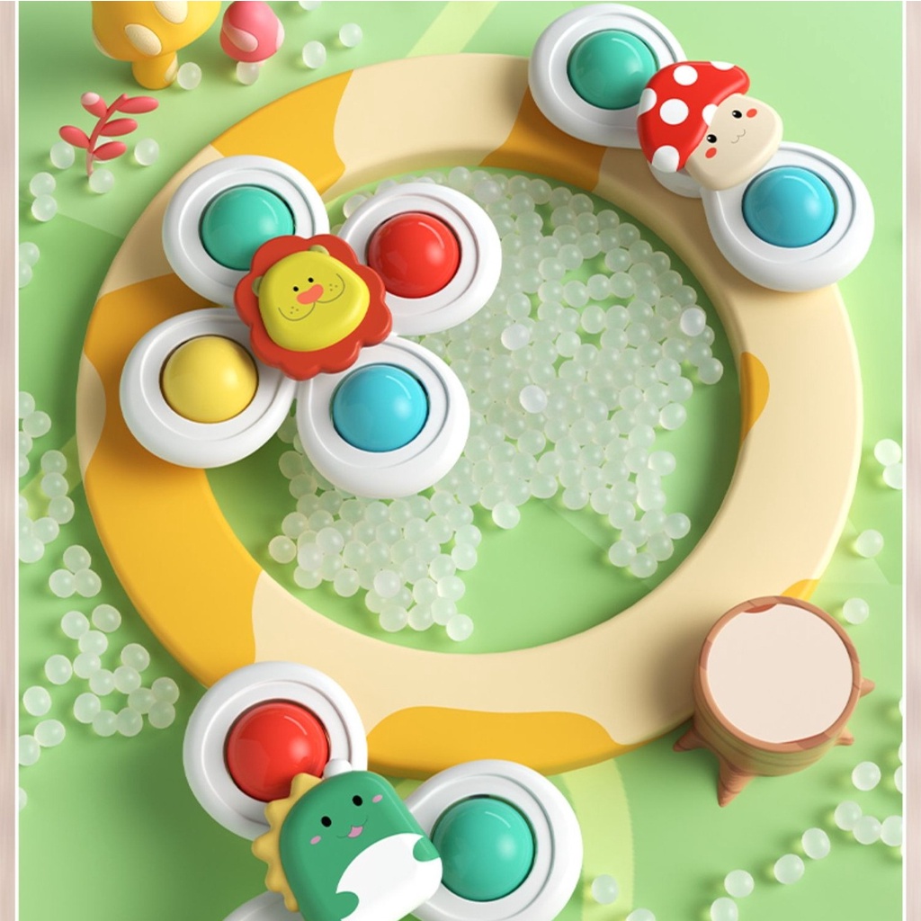 3 cái / bộ baby animal spinner đồ chơi hand fidget spinner với cốc hút đồ chơi giác quan giảm căng thẳng trò chơi trẻ em xoay lục lạc