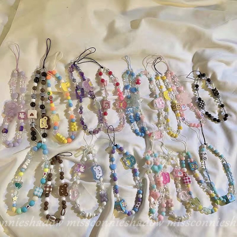 MissConnie Dây Đeo Điện Thoại / Móc Khóa Dạng Chuỗi Hạt Họa Tiết Hoạt Hình Trái Tim / Nơ Xinh Xắn