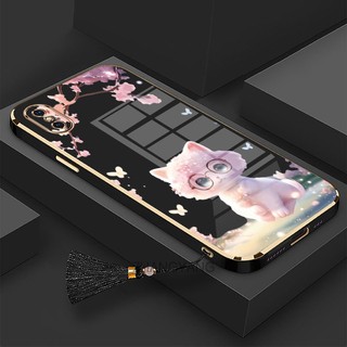Ốp Điện Thoại TPU Silicon Mềm Mạ Viền Hình Mèo Kèm Dây Đeo Tua Rua Cho iPhone x xs xr xs max
