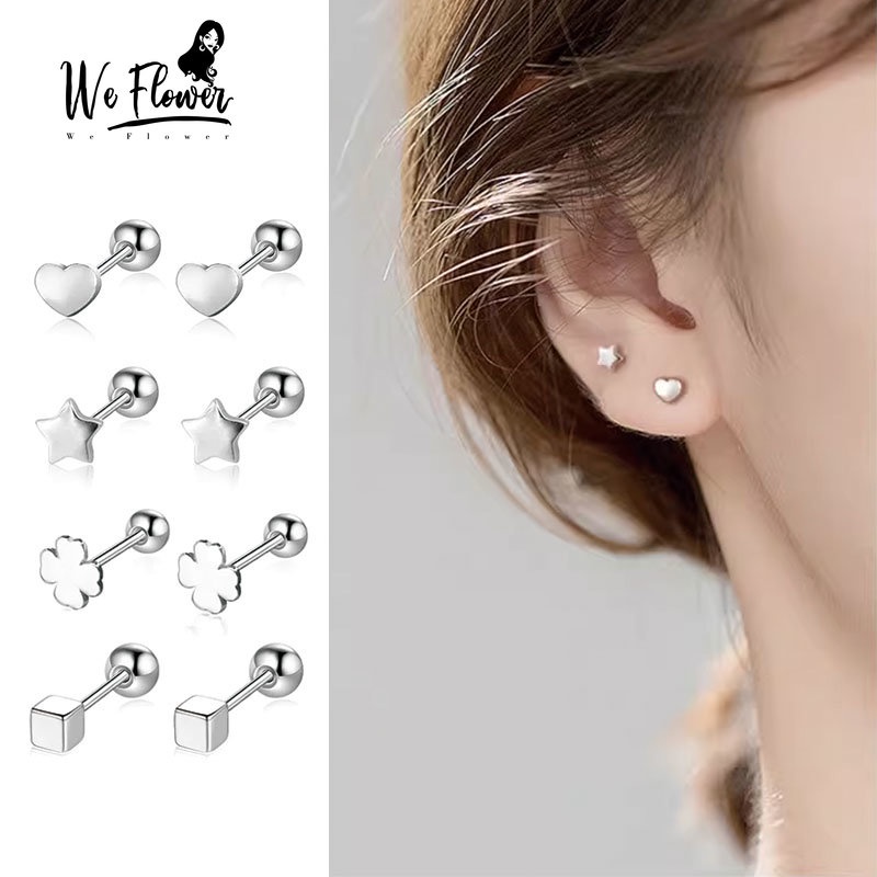 We Flower Bông Tai Hình Khối Lập Phương Bằng Thép Không Gỉ Không Gây Dị Ứng Thời Trang Unisex