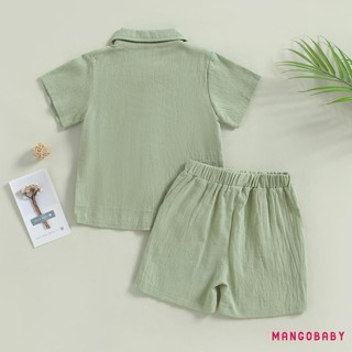 Bộ Quần Short Bé Trai MGG-Baby Kids, Áo Sơ Mi Đóng Nút Tay Ngắn Có Quần Short Eo Co Giãn