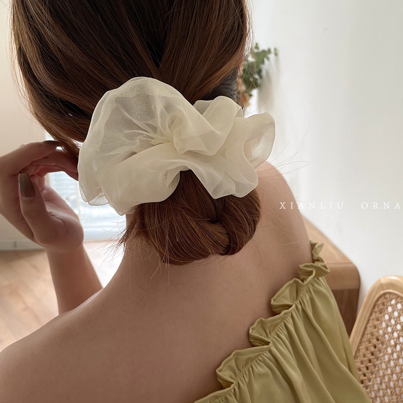 Dây Cột Tóc Lưới Lớn Màu Trơn Đơn Giản Phong Cách Pháp Cổ Điển