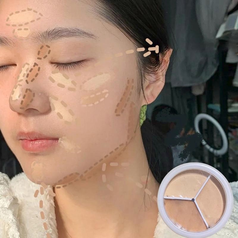 O'GULIA Kem Che Khuyết Điểm Ba Màu Đa Năng Lâu Trôi Che Các Loại Khuyết Điểm Trên Mặt