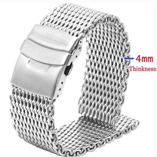 Dây đeo đồng hồ lưới thép không gỉ dày 4.0mm 18mm 20mm 22mm 24mm Dây đeo đa năng Bấm đôi Khóa kim loại gấp nam Cá mập Milanese Vòng tay nam nữ Dây đeo đồng hồ