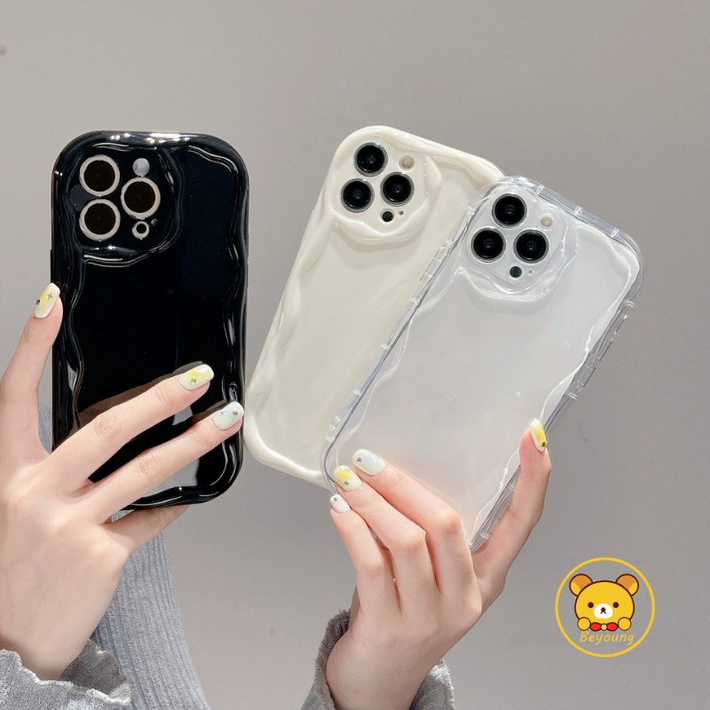 Vỏ sóng kem dễ thương cho Xiaomi 15 Pro 14T Pro CIvi 4 Pro Poco M6 4G M6 Plus C61 Redmi 14C 13 Note 14 Pro Plus Vỏ điện thoại Cặp đôi Ống kính mềm Chống sốc Vỏ trong suốt đơn giản