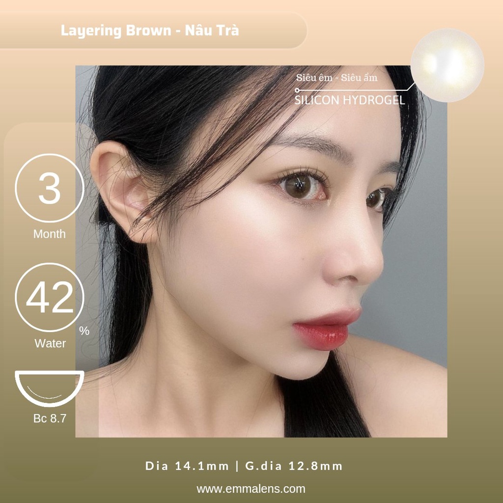 Kính Áp Tròng Layering Brown Cấp Ẩm 3 Tháng | Lens Nâu Áp Tròng Tây Nhẹ Siêu Ẩm 24h mỗi ngày| Emma Lens