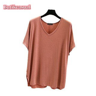 Áo thun nữ modal cotton tay ngắn áo thun trơn dáng rộng áo sơ mi cổ chữ V Áo sơ mi giản dị