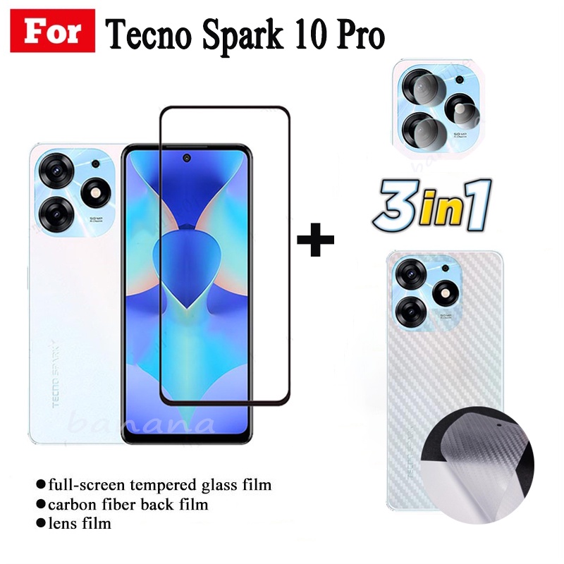 Phim kính cường lực 3 trong 1Tecno Spark 10 Pro cho Tecno Spark Go 2023 8C 8P 9 9T 7 7T 7P 6 Go Pova Neo 2 4 Pro 3 Kính ống kính máy ảnh + phim mặt sau