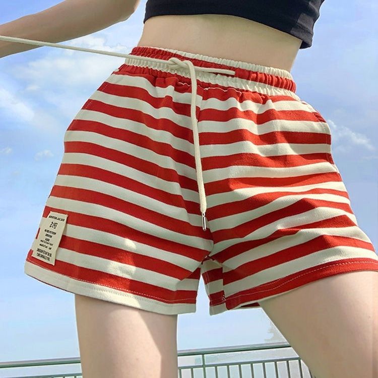 Quần Short Sọc Nữ Mùa Hè Mới Co Giãn Eo Rời Chữ A Quần ngắn ống rộng