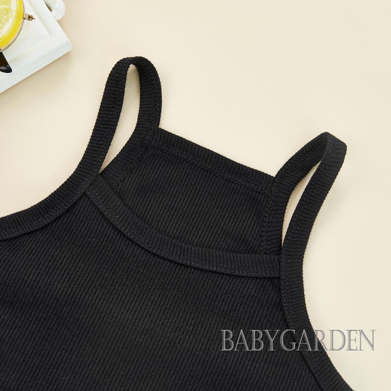 Áo Croptop Dệt Kim Hai Dây Màu Trơn Cho Bé Gái 1-6 Tuổi