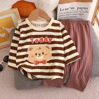 Bộ Đồ Ngủ Nửa Tay Cho Trẻ Em Unisex Bé Cotton Jacquard Tay Ngắn Phù Hợp Với Bé Trai Bé Gái Bộ Đồ Ngủ Mùa Hè Cổ Tròn Không Khí Quần Áo