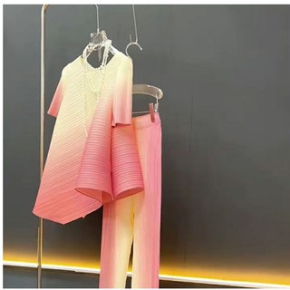 Bộ Trang Phục Hai Mảnh Mùa Hè xiaoxiang Thời Trang Đơn Giản  miyake Xếp Ly Màu gradient Sống Động Sang Trọng