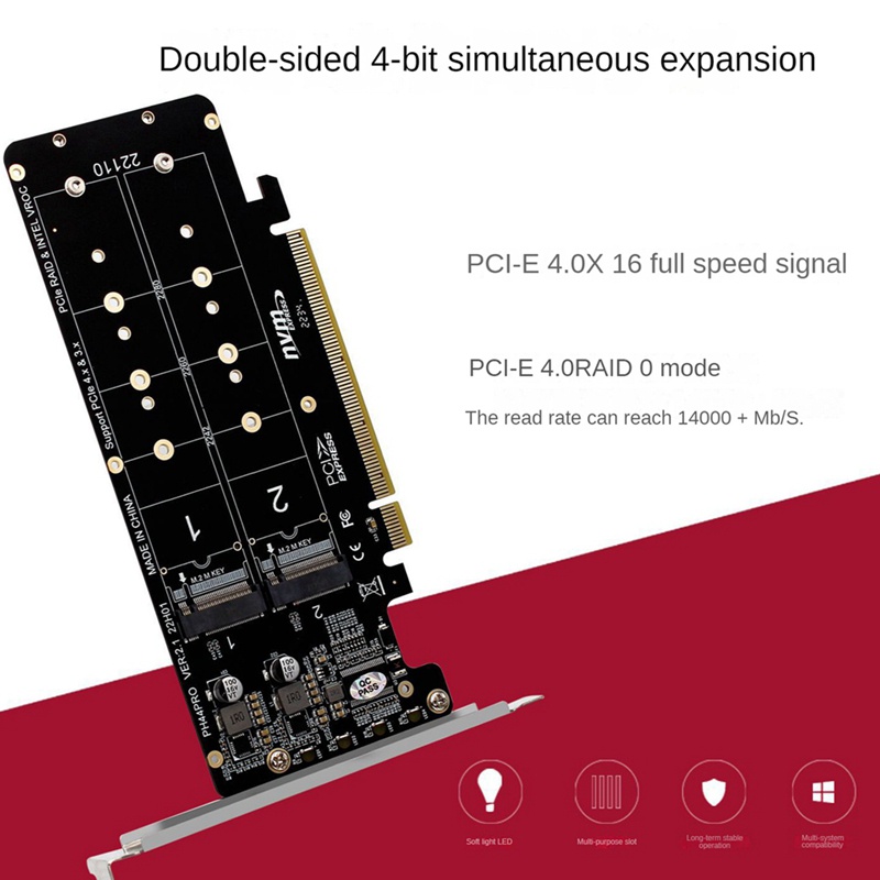 Double-sided 4-disk nvme raid card pciex16 to m.2 m-key nvmex4ssd 2u server raid array expansion adapter card split
