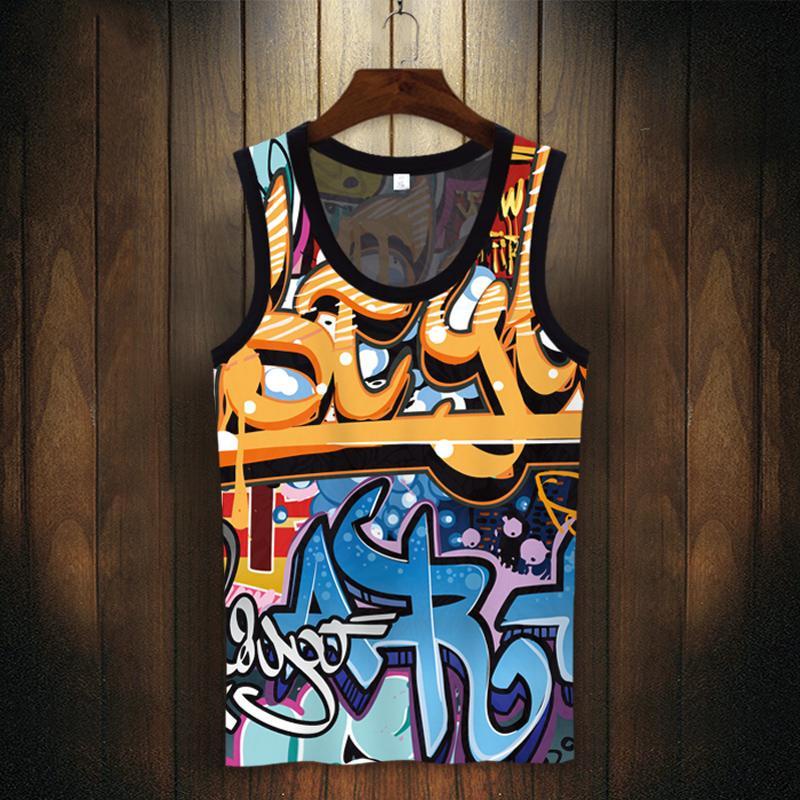 Áo Thun Sát Nách Cổ Tròn Không Đường May In Họa Tiết Graffiti Hoạt Hình Thời Trang Mùa Hè Cho Nam