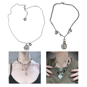 OXXGGKAO Thời Trang Vortex Ngôi Sao Mặt Dây Chuyền Vòng Cổ Tính Khí Xương Đòn Dây Xích Y2K Choker