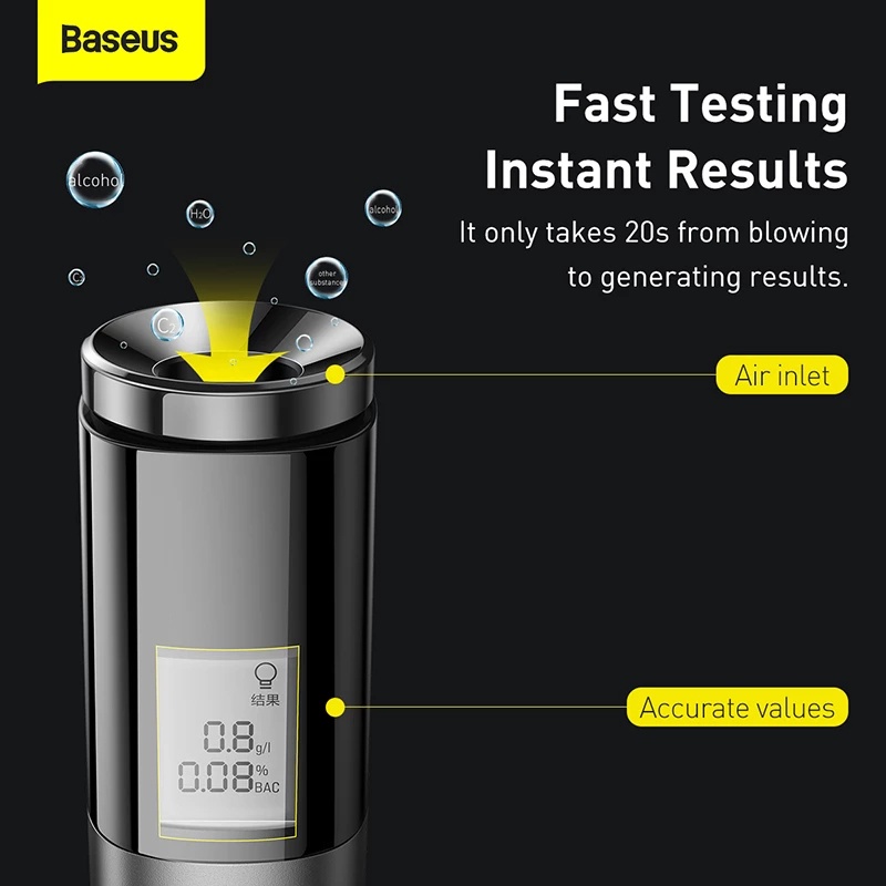 Máy Đo Nồng Độ Cồn Không Tiếp Xúc Có Màn Hình Kỹ Thuật Số Baseus Portable Rechargeable Máy đo nồng độ cồn không tiếp xúc