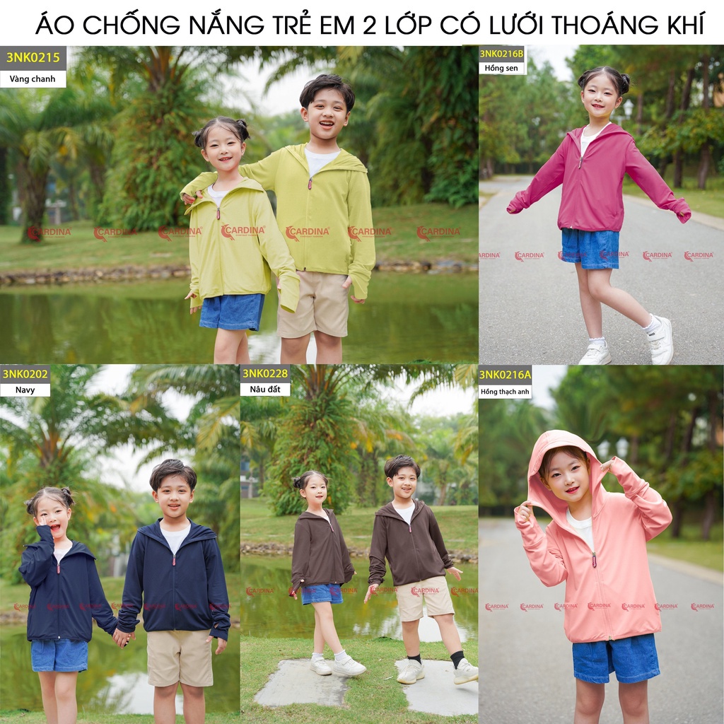 (SALE SỐC)Áo chống nắng trẻ em CARDINA 2 lớp chất thun lạnh aircool cao cấp chống tia uv 3NK01