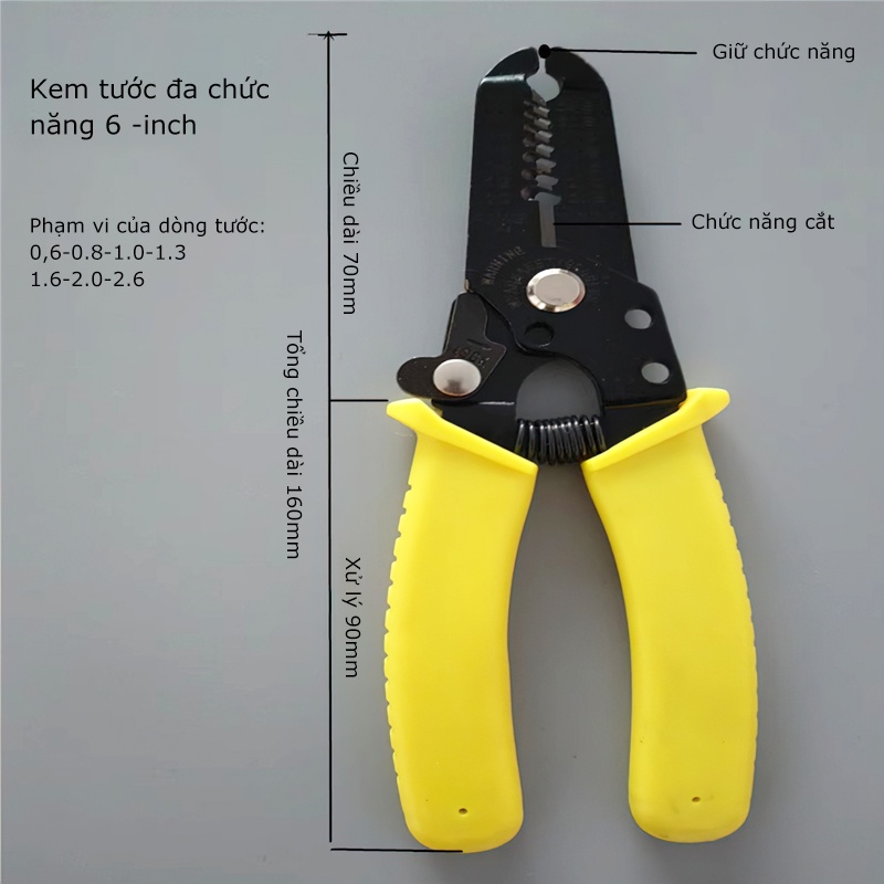 Kìm Tuốt Dây Đa Năng Kìm Cắt Cáp Dụng Cụ Tước Tay Uốn, Nhiều Kích Cỡ