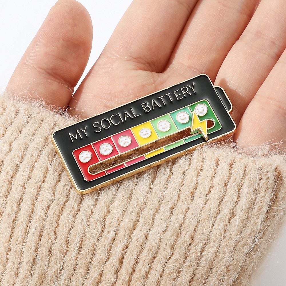 [Yunyuan] Huy Hiệu Kim Loại Đeo Ngực Tháo Rời Được Hình Pin Xã Hội Xã Hội 40X15Mm MY SOCIAL BATTERY