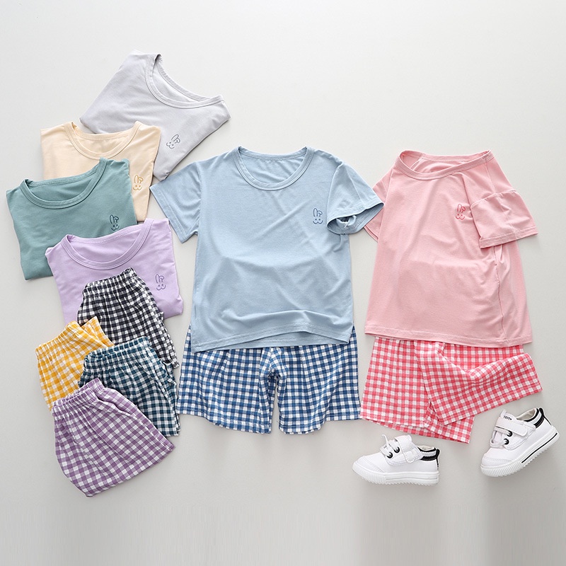 Quần áo gia đình dành cho cha mẹ và con cái Size 90-180 Áo thun ngắn tay Phù hợp với nam nữ Quần Short mỏng Phong cách trẻ em Hợp thời trang Mùa hè Bộ đồ ngủ X