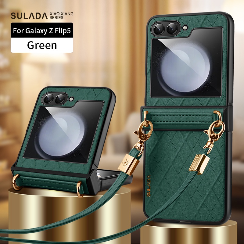 Ốp Điện Thoại Da PU Đeo Ngang Cho Samsung Galaxy Z Flip 5 4 6 Flip5 Flip6 5G Chống Sốc Chống Rơi Vỏ Bảo Vệ