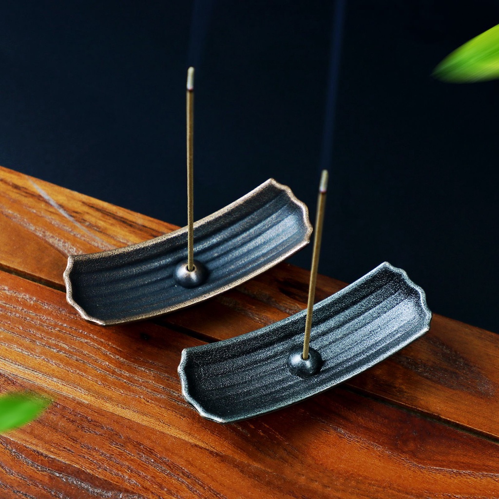 Bè cắm nhang xông nụ phong cách Nhật Bản cổ điển, chất liệu đồng thau trang trí phòng trà decor