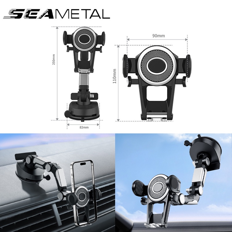 Seametal giá đỡ điện thoại trên ô tô cốc hút bảng điều khiển giá đỡ điện thoại di động 360° Điều chỉnh giữ điện thoại xe