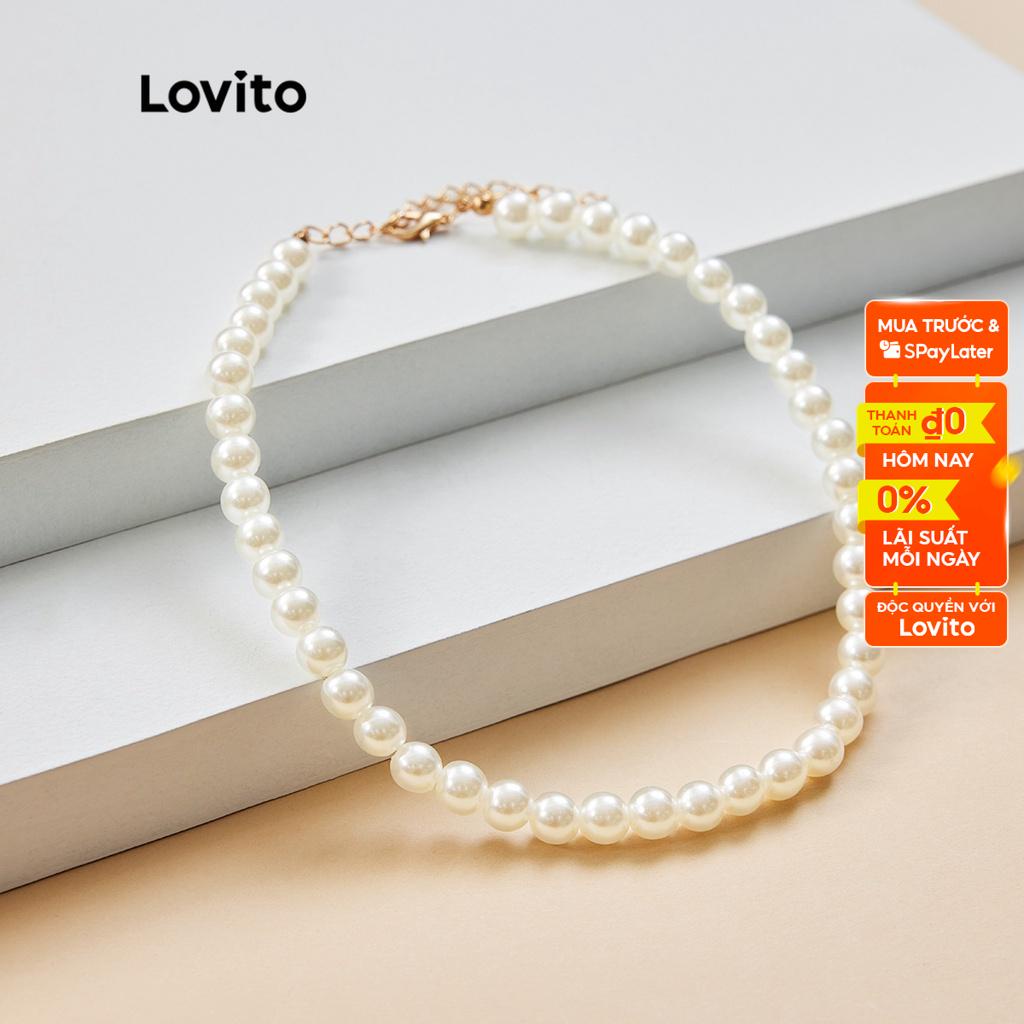 Vòng cổ choker Lovito đính ngọc trai nhân tạo phong cách L17M155 Màu trắng